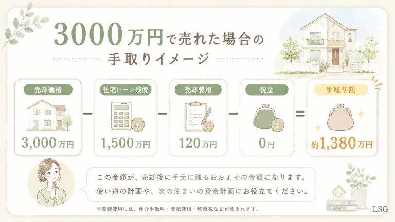 ３０００万円で売れた場合の手取りイメージ